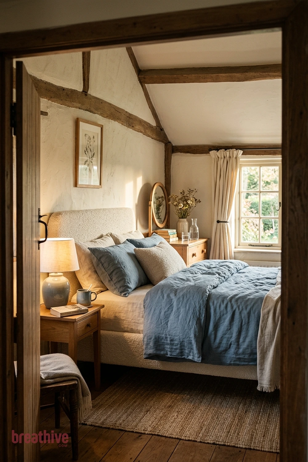 Mix Matte and Softly Reflective Surfaces in a cottage bedroom