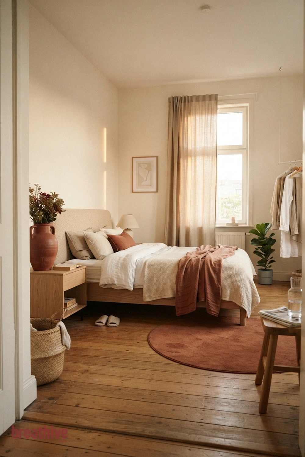 Let One Accent Color Repeat Three Times in a minimalist bedroom