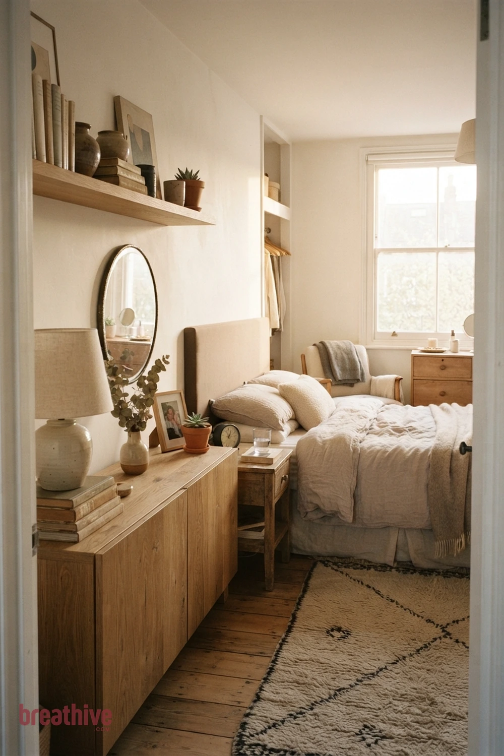 Keep Decorative Objects Below Eye Level in a thoughtful bedroom