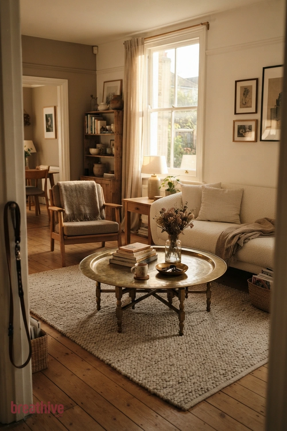 Vintage Brass Table in a thoughtful living room