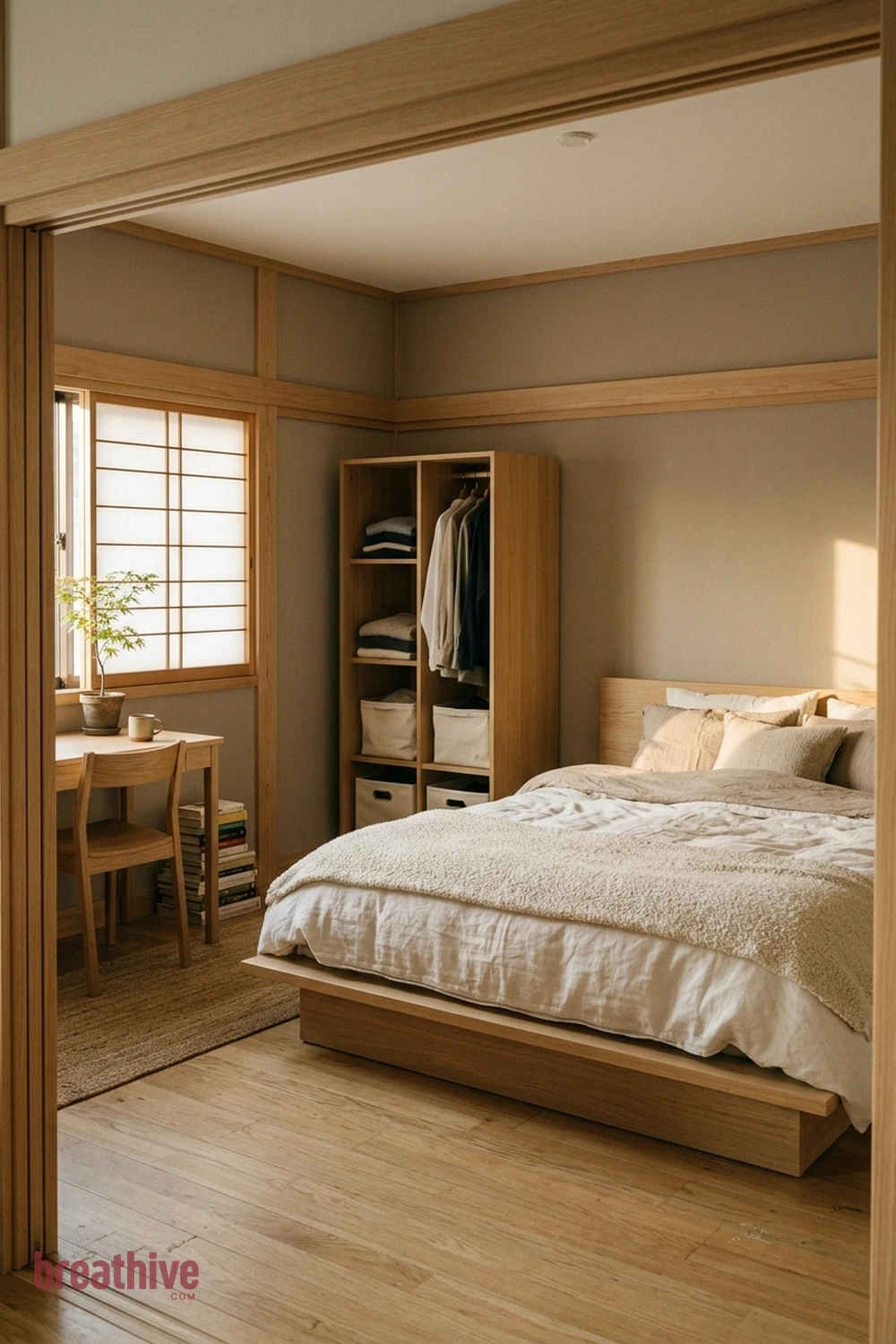 Paint Trim and Walls in Related Tones in a japanese bedroom