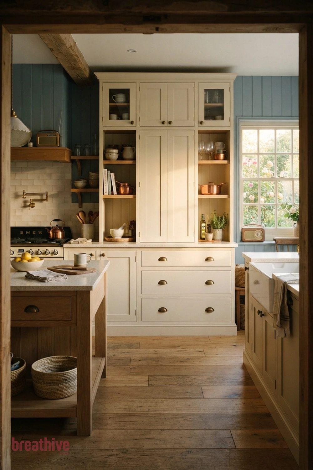 Add a Tall Pantry Wall for Visual Calm in a cottage kitchen