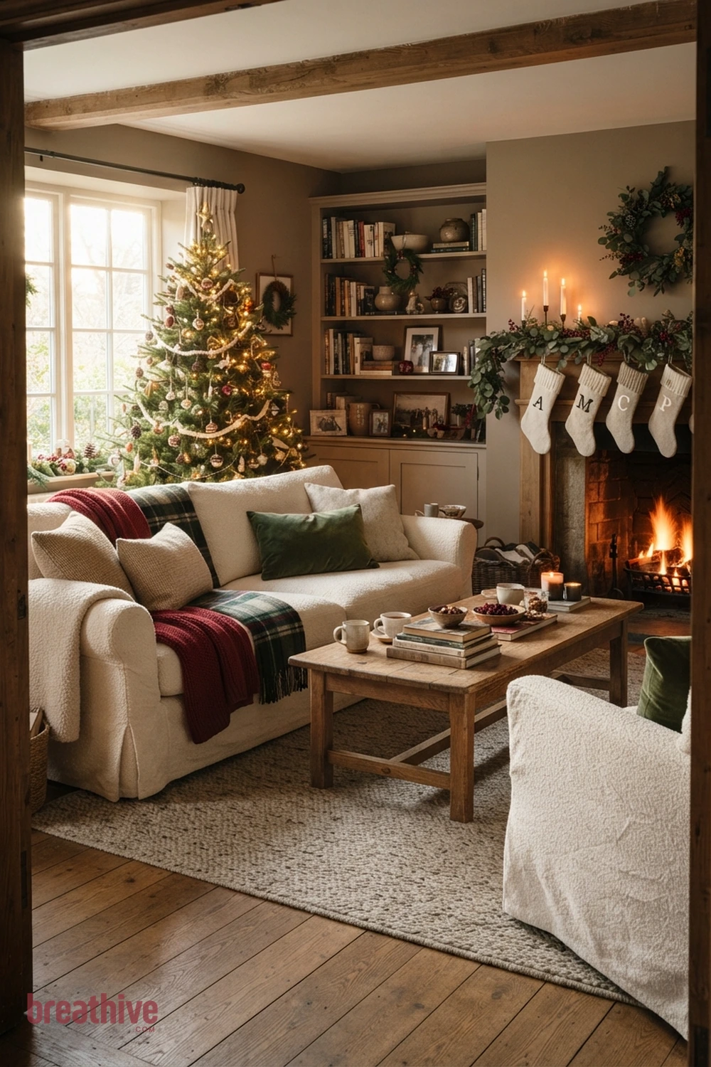 Use Slipcovers for a Relaxed Family Room in a christmas living room