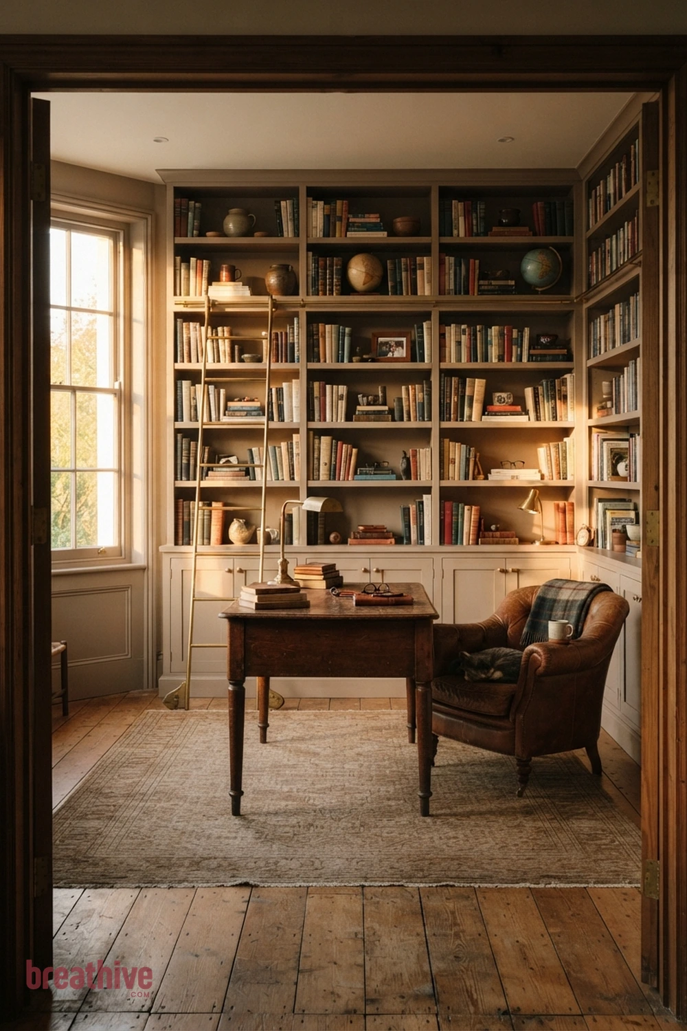 Add a Warm Wood Element in a thoughtful home library