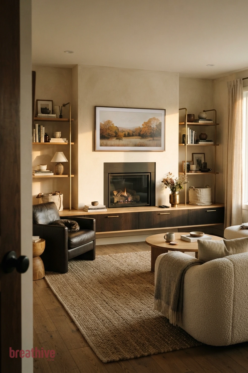 Make the Fireplace and Television Share the Wall Calmly in a luxury living room