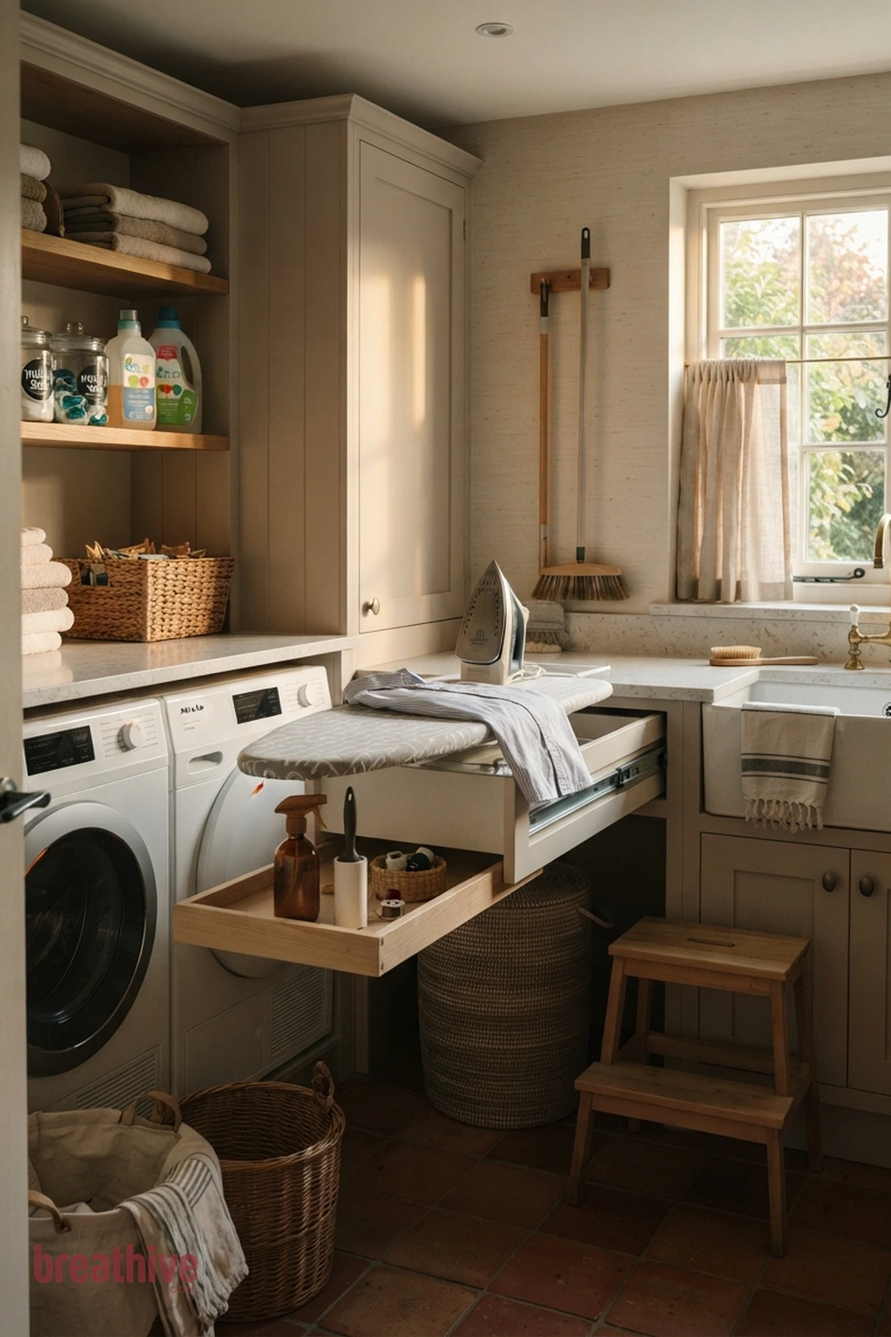 Add a Small Ironing Drawer or Board in a thoughtful laundry room