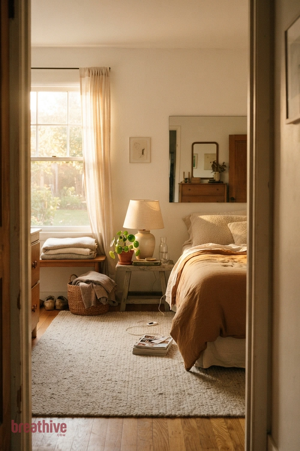 Keep Decorative Objects Below Eye Level in a cozy bedroom
