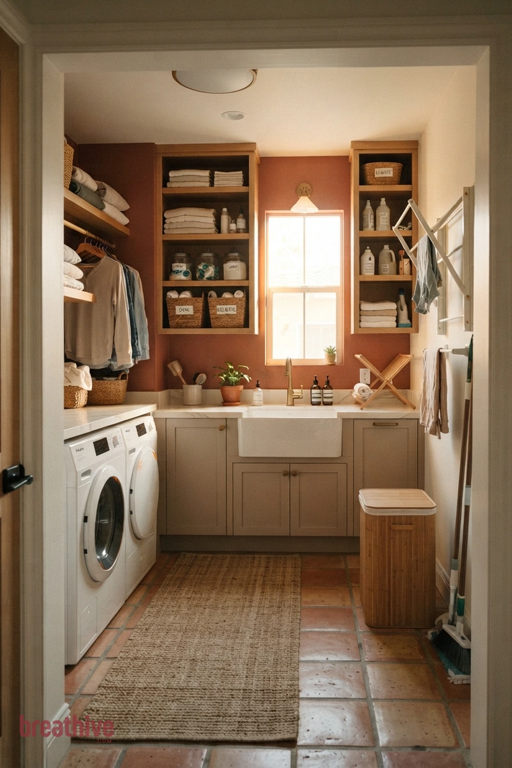 Muted Terracotta for Earthy Character in a thoughtful laundry room