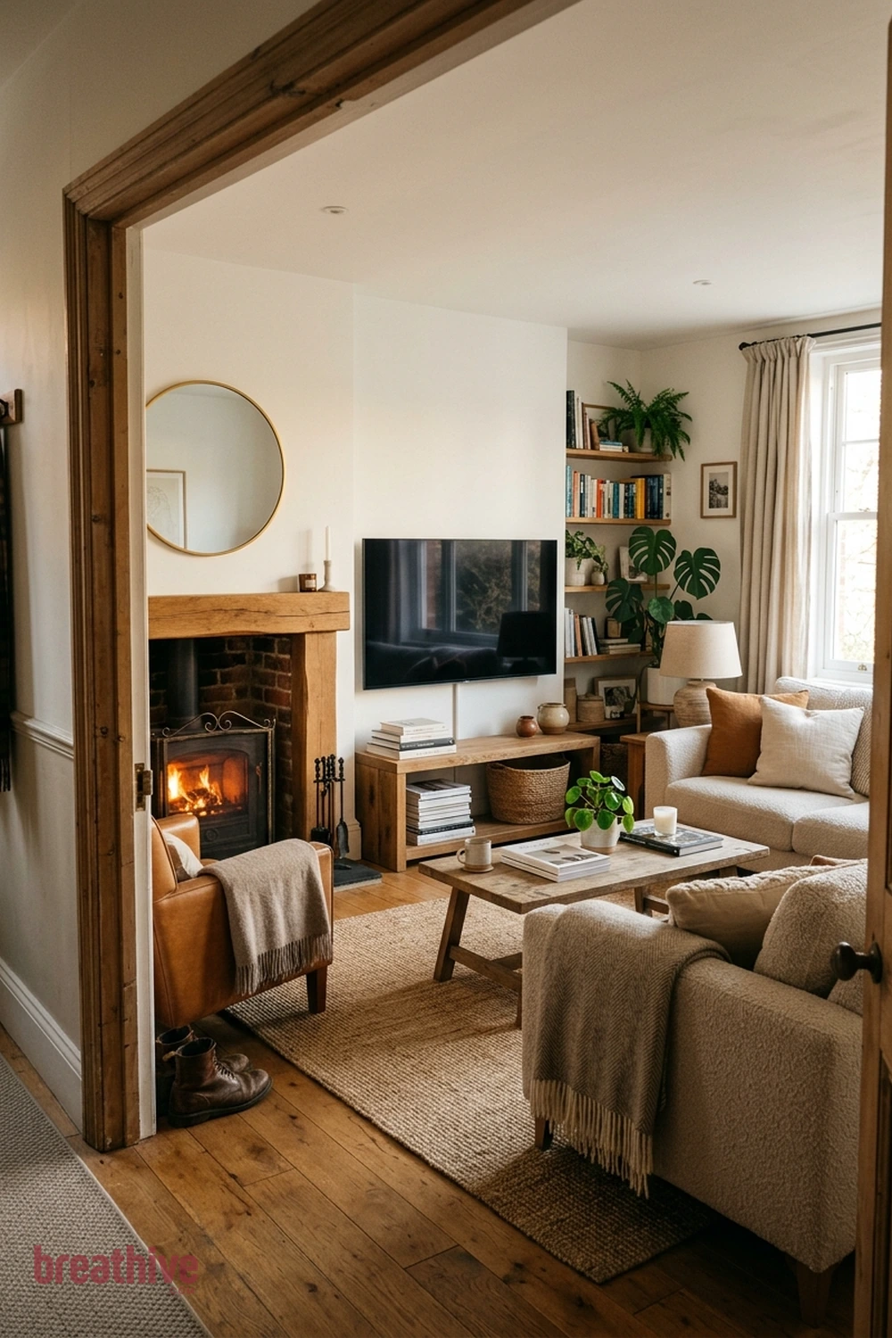 Make the Fireplace and Television Share the Wall Calmly in a cozy living room