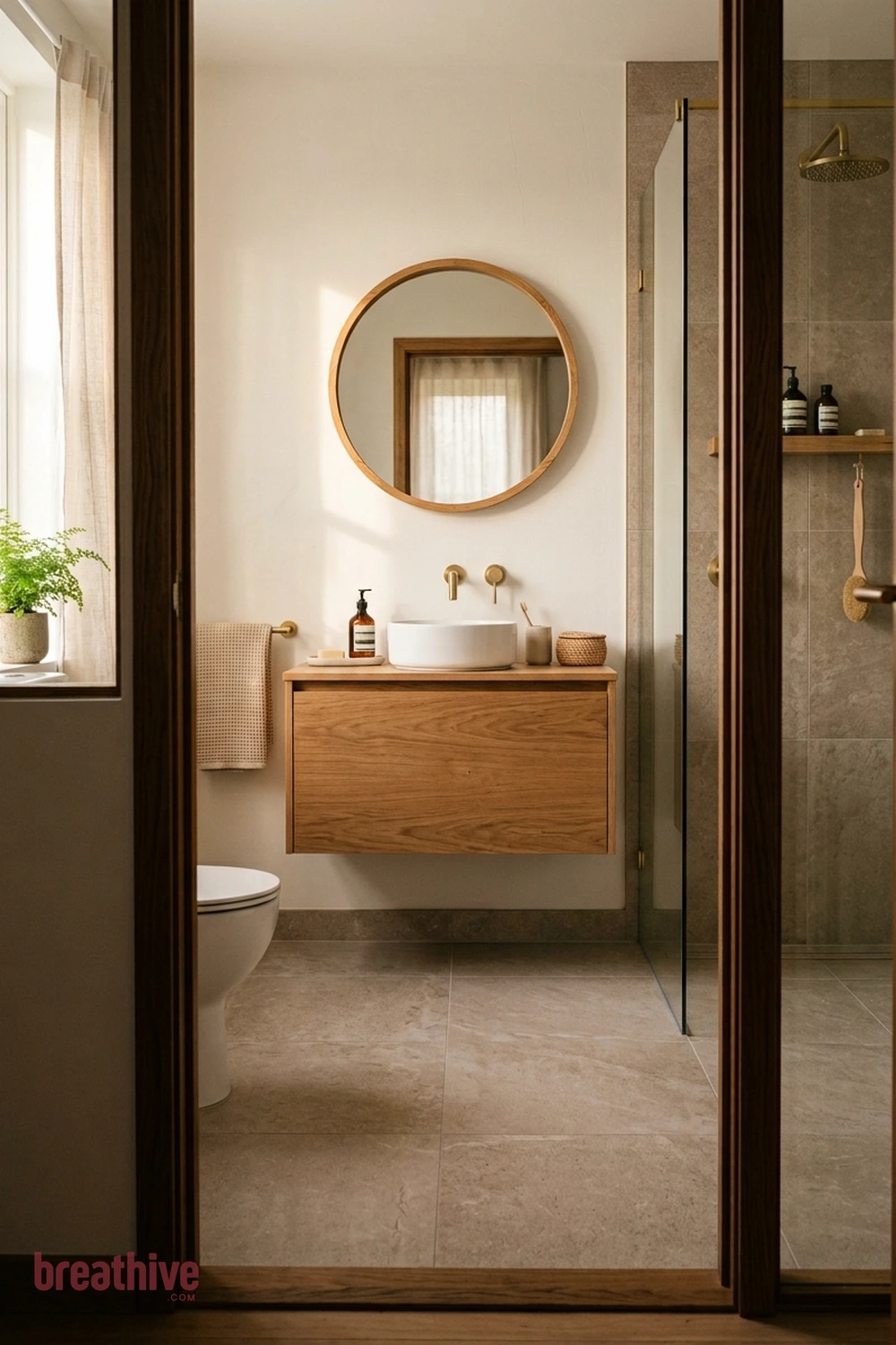 Use a Single Floor Material for Continuity in a thoughtful bathroom