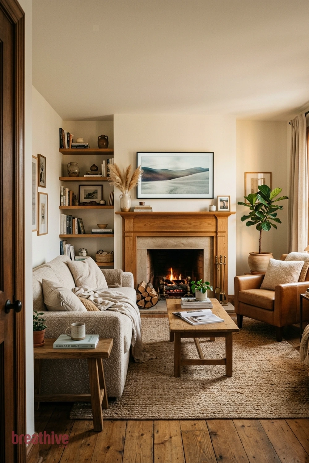 Make the Fireplace and Television Share the Wall Calmly in a cozy living room