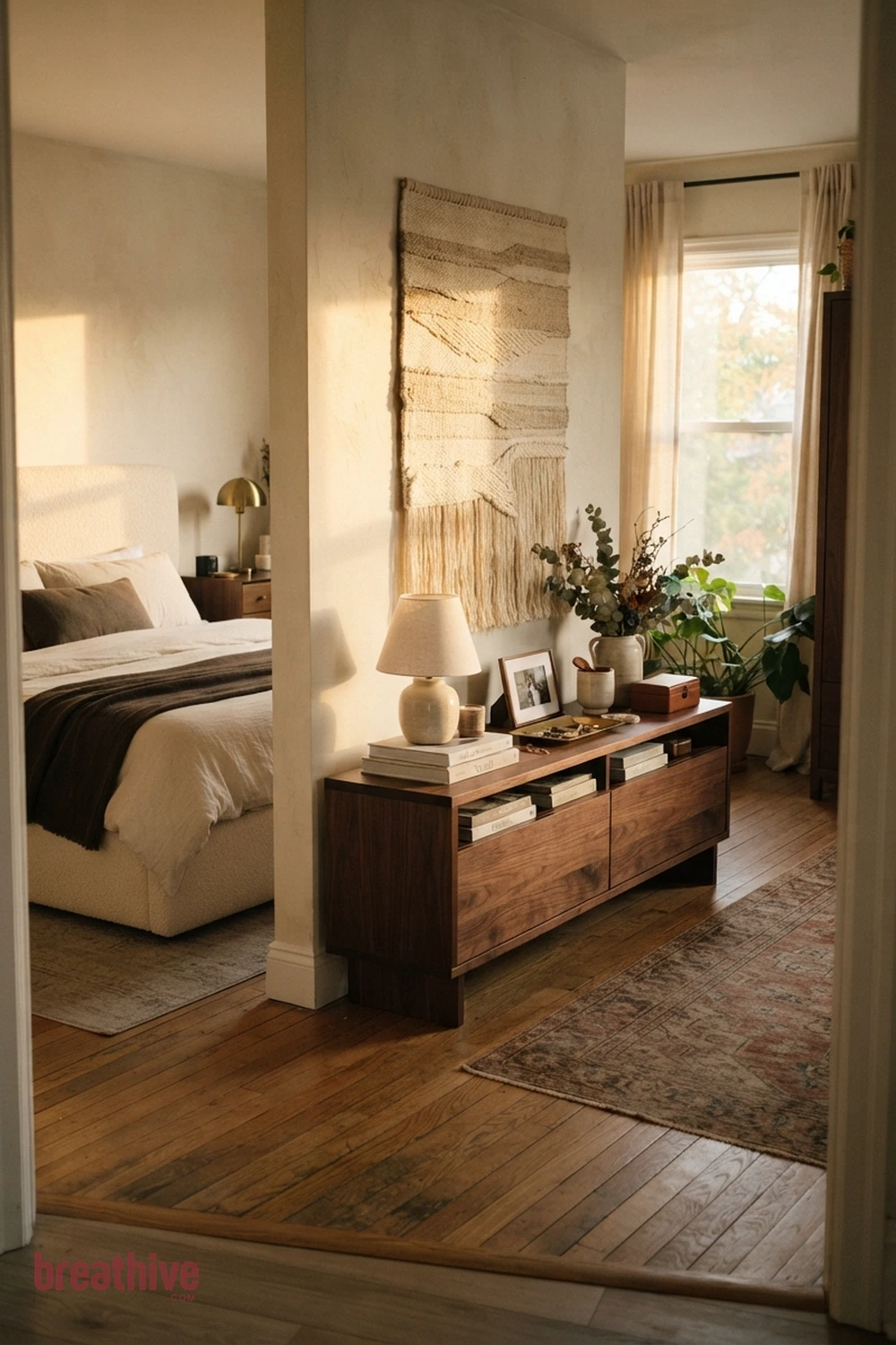 A Low Console for Personal Objects in a luxury bedroom