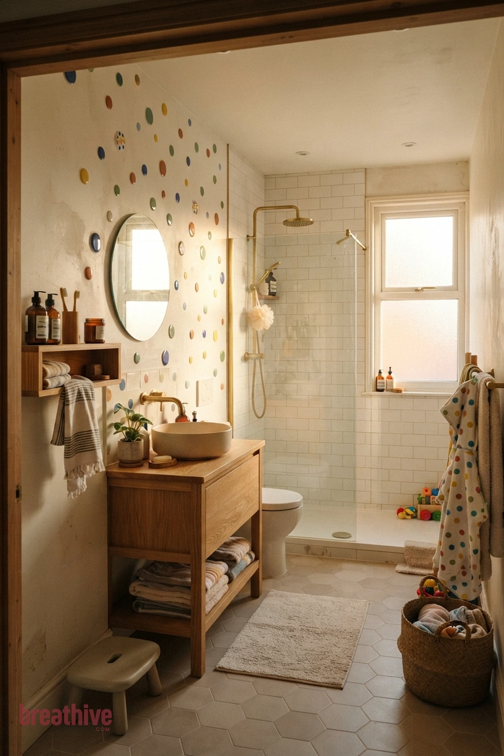 Playful Dots for a Family Bathroom in a thoughtful bathroom