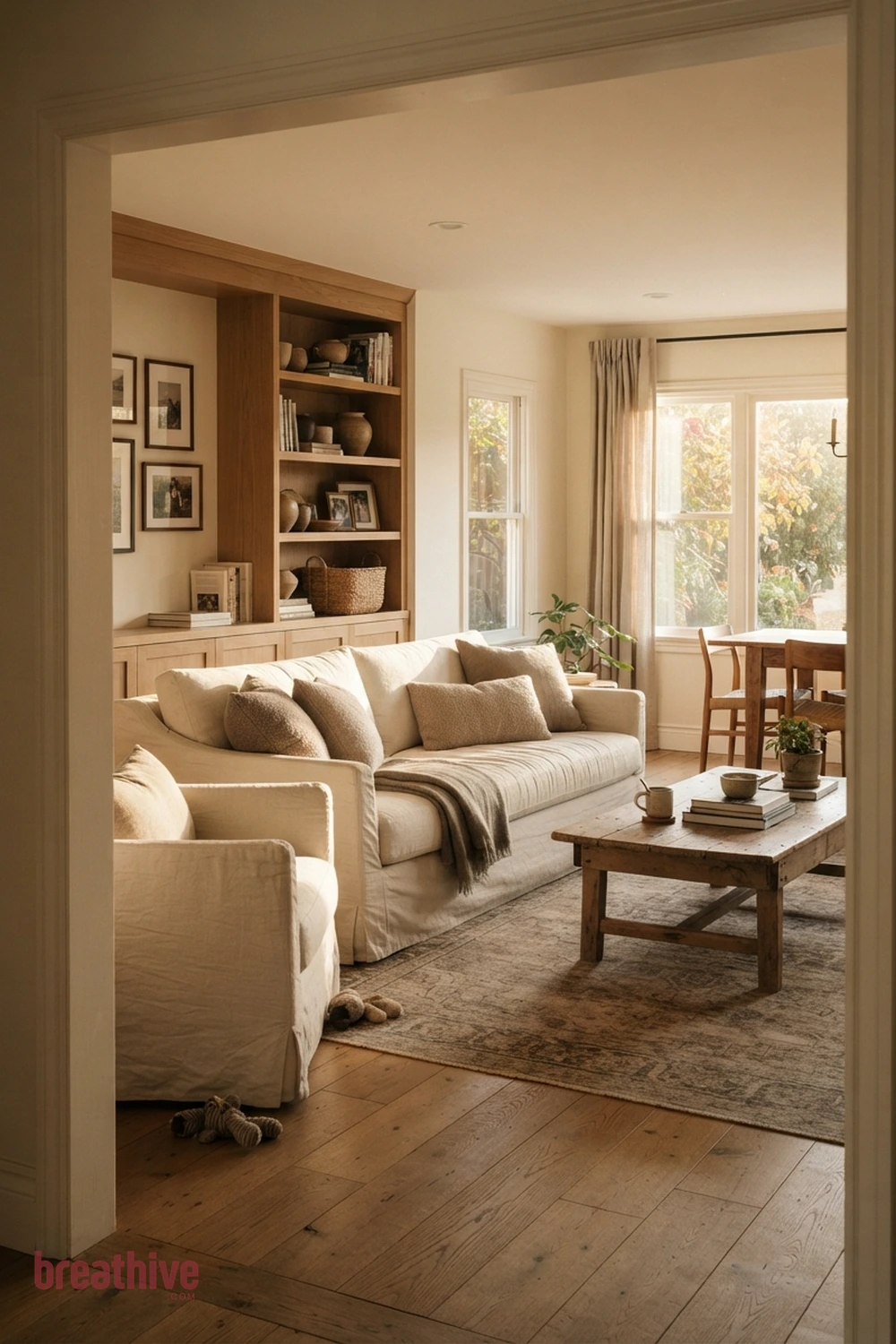 Use Slipcovers for a Relaxed Family Room in a thoughtful living room